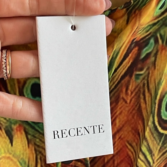 NWT Recente Sample Peacock Feather Print Boho Resort Dress with Tassels Small - Picture 4 of 7